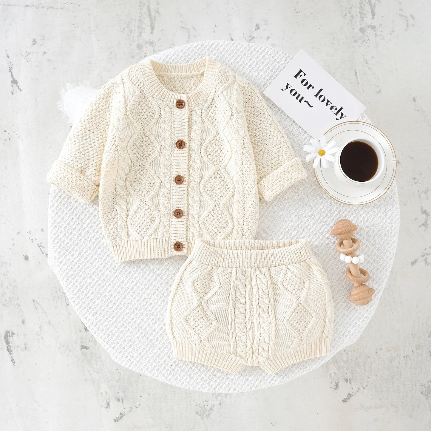Ensemble Nouveau-né Tricoté - Pull + Pantalon - Coton Doux - 0 à 18 mois