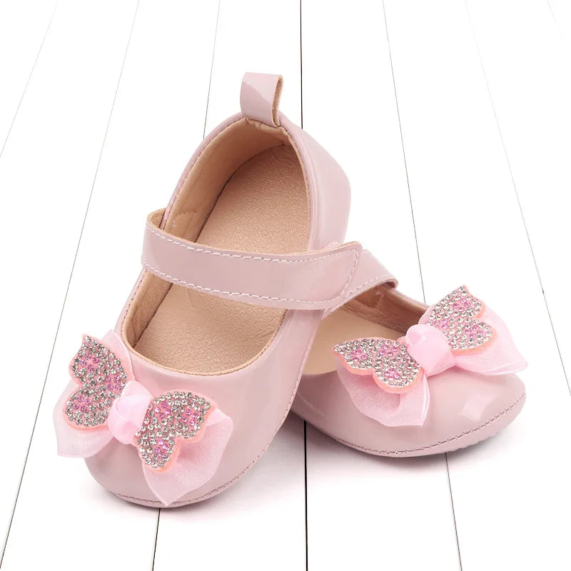 Chaussures Mary Jane bébé fille avec nœud et strass - Chaussures de marche légères antidérapantes printemps automne