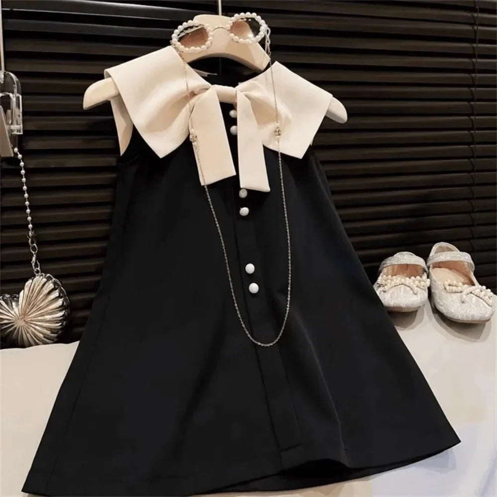 Robe princesse fille sans manches avec décoration nœud - Robe d'été pour anniversaire et fête - 2 à 7 ans