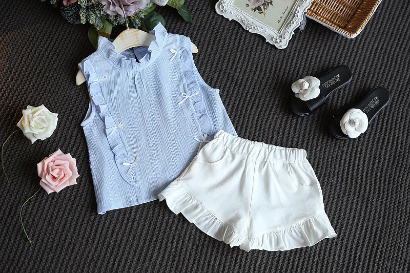 Ensemble 2 pièces pour bébé fille - Robe à col rond imprimé nœud et volants + chapeau - Idéal pour les nouveau-nés de 0 à 9 mois