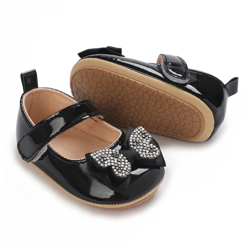 Chaussures Mary Jane bébé fille avec nœud et strass - Chaussures de marche légères antidérapantes printemps automne