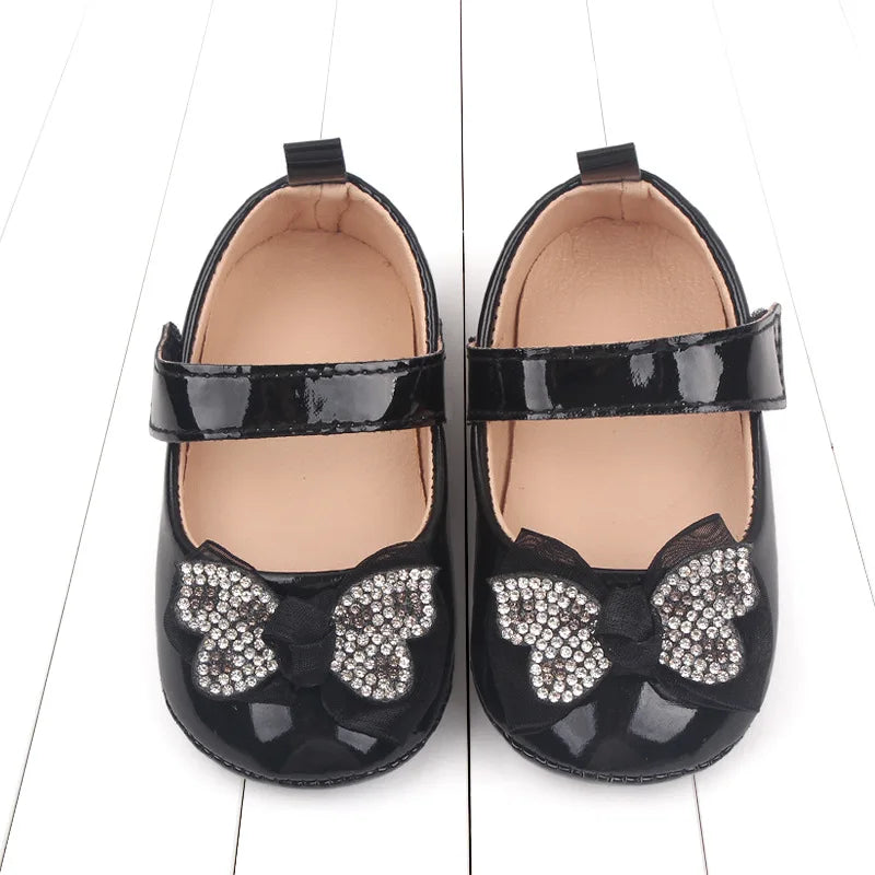 Chaussures Mary Jane bébé fille avec nœud et strass - Chaussures de marche légères antidérapantes printemps automne
