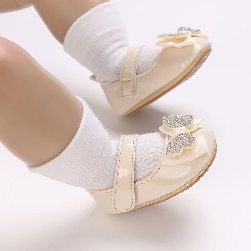 Chaussures Mary Jane bébé fille avec nœud et strass - Chaussures de marche légères antidérapantes printemps automne