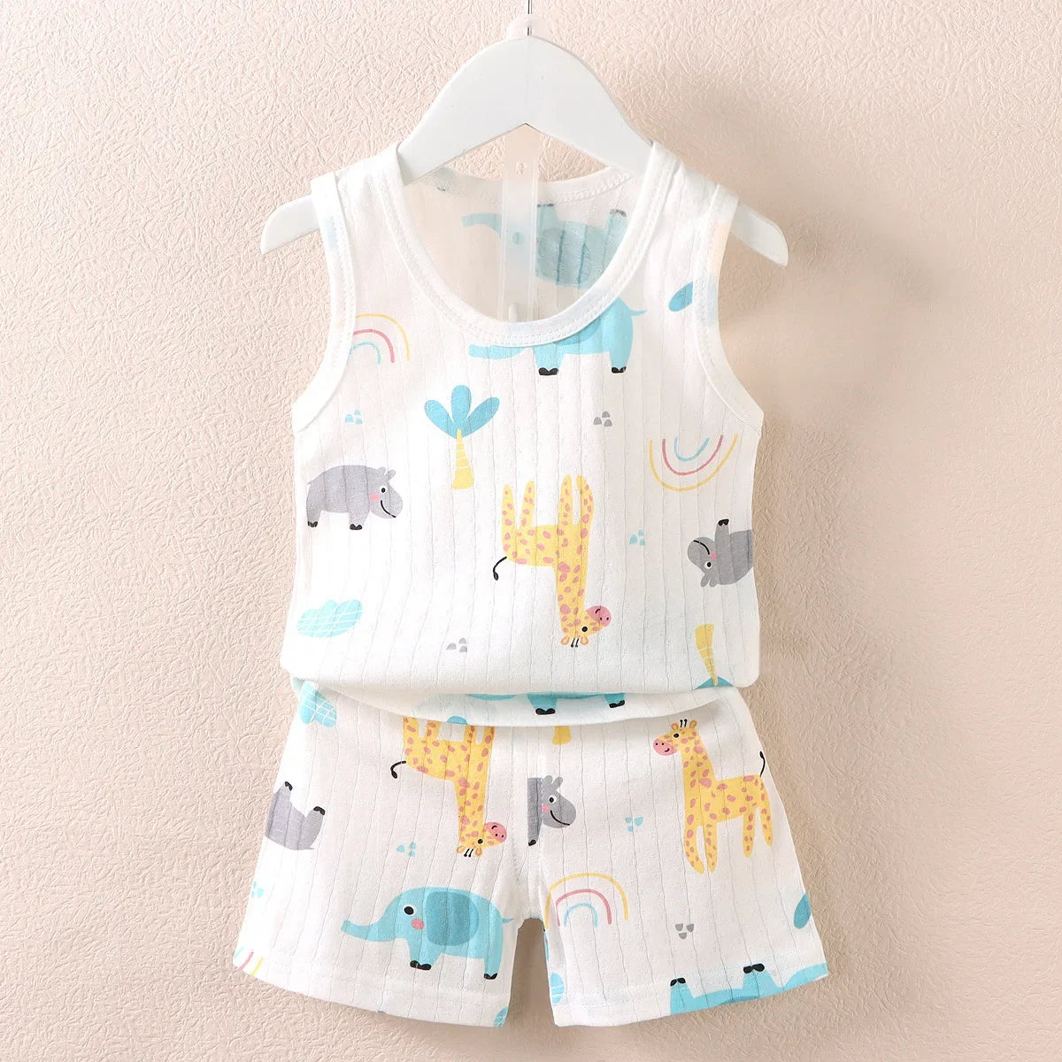 Ensemble bébé 2 pièces en coton imprimé - Débardeur + Short respirant pour filles et garçons - Été