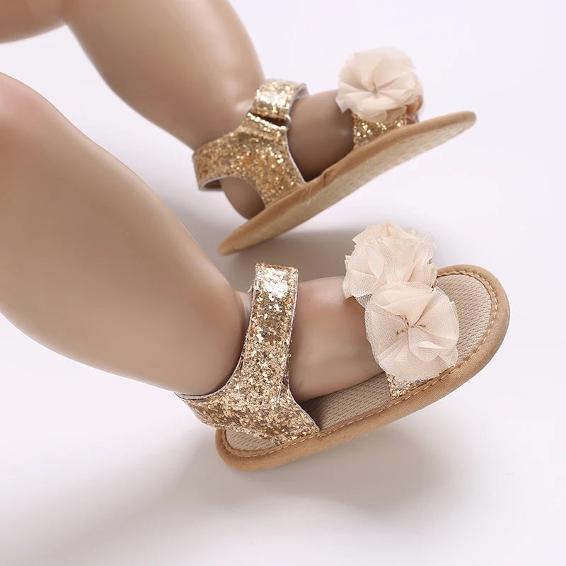 Sandales bébé fille semelles souples - Chaussures d'été plates pour nouveau-né et premiers pas - Plage et cérémonie