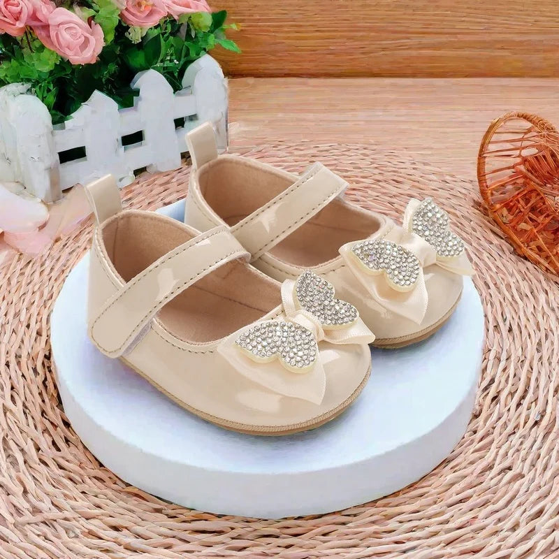 Chaussures Mary Jane bébé fille avec nœud et strass - Chaussures de marche légères antidérapantes printemps automne