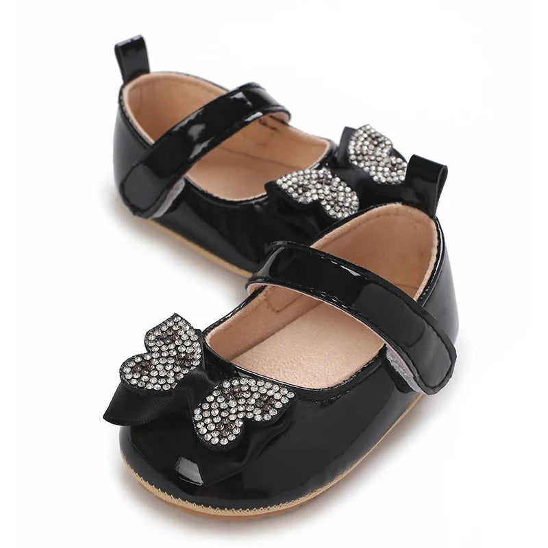 Chaussures Mary Jane bébé fille avec nœud et strass - Chaussures de marche légères antidérapantes printemps automne