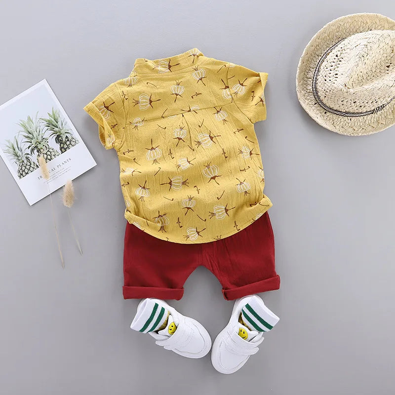 Ensemble 2 pièces bébé en coton - Chemise + Short pour filles et garçons - Vêtements d'été