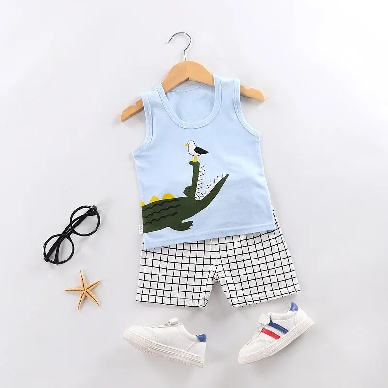 Ensemble bébé 2 pièces en coton imprimé - Débardeur + Short respirant pour filles et garçons - Été