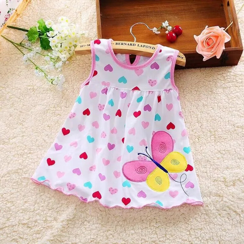 Robe bébé fille en coton sans manches avec broderie - Robe d'été imprimée pour bébé