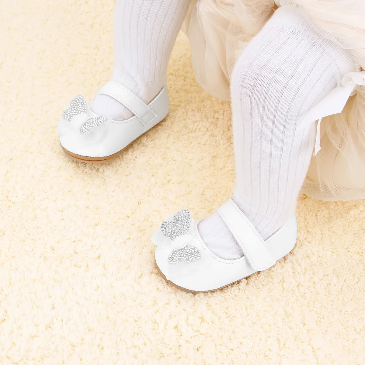 Chaussures Mary Jane bébé fille avec nœud et strass - Chaussures de marche légères antidérapantes printemps automne