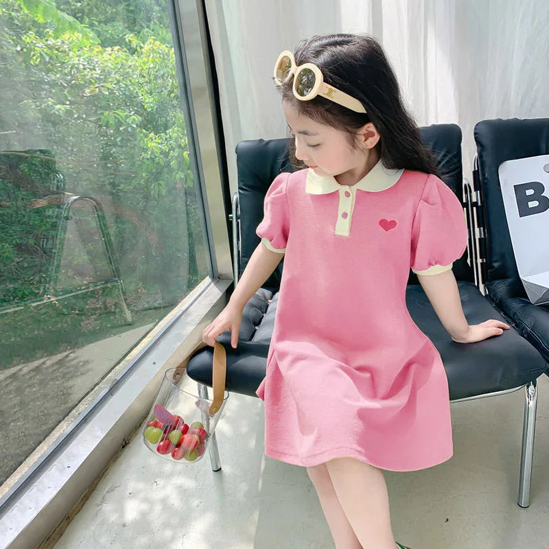 Robe d'été fille à col rayée motif fraise - Robe décontractée pour filles de 1 à 10 ans