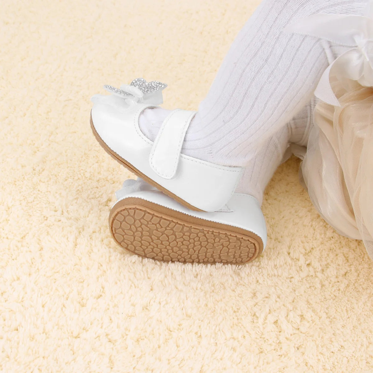 Chaussures Mary Jane bébé fille avec nœud et strass - Chaussures de marche légères antidérapantes printemps automne