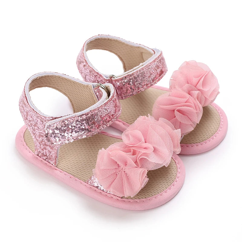 Sandales bébé fille semelles souples - Chaussures d'été plates pour nouveau-né et premiers pas - Plage et cérémonie