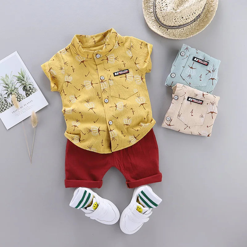 Ensemble 2 pièces bébé en coton - Chemise + Short pour filles et garçons - Vêtements d'été