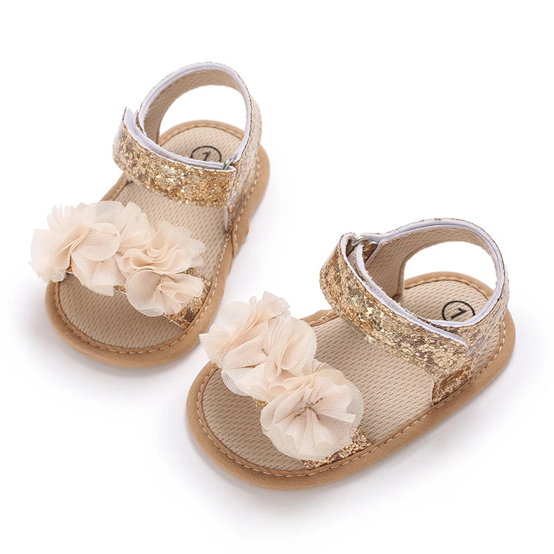 Sandales bébé fille semelles souples - Chaussures d'été plates pour nouveau-né et premiers pas - Plage et cérémonie