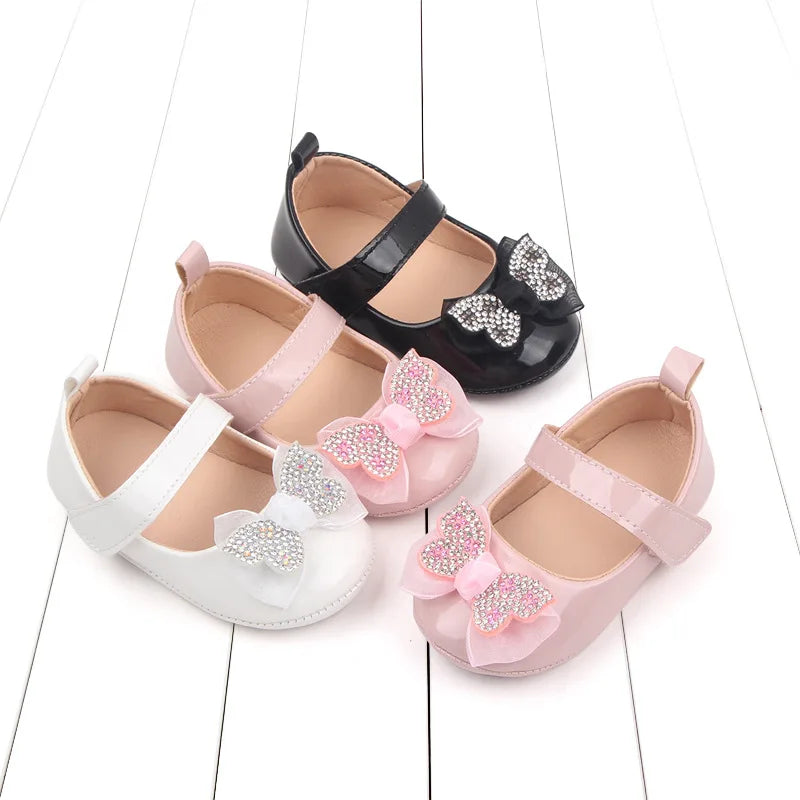Chaussures Mary Jane bébé fille avec nœud et strass - Chaussures de marche légères antidérapantes printemps automne