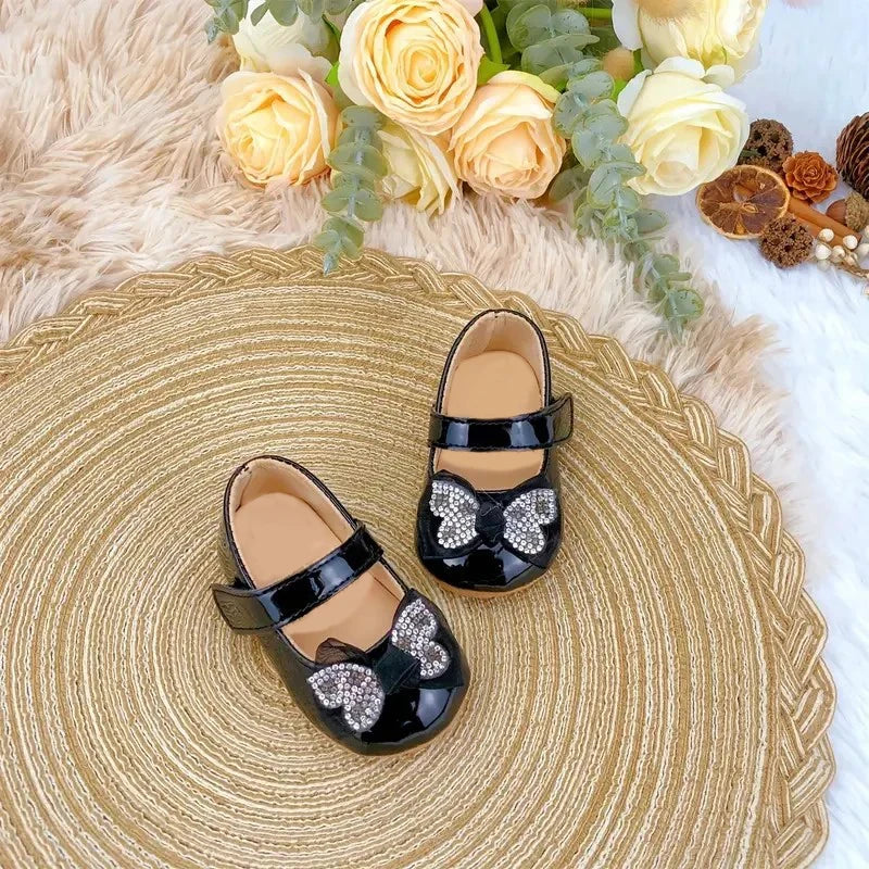 Chaussures Mary Jane bébé fille avec nœud et strass - Chaussures de marche légères antidérapantes printemps automne