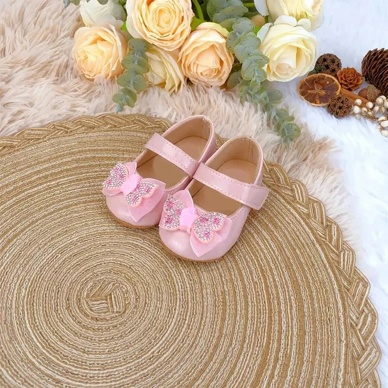 Chaussures Mary Jane bébé fille avec nœud et strass - Chaussures de marche légères antidérapantes printemps automne