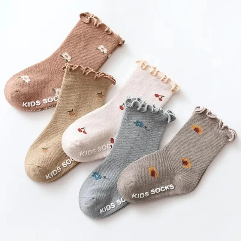 Chaussettes Bébé Fille Antidérapantes - Coton Doux - Motif Floral - 0-5 ans