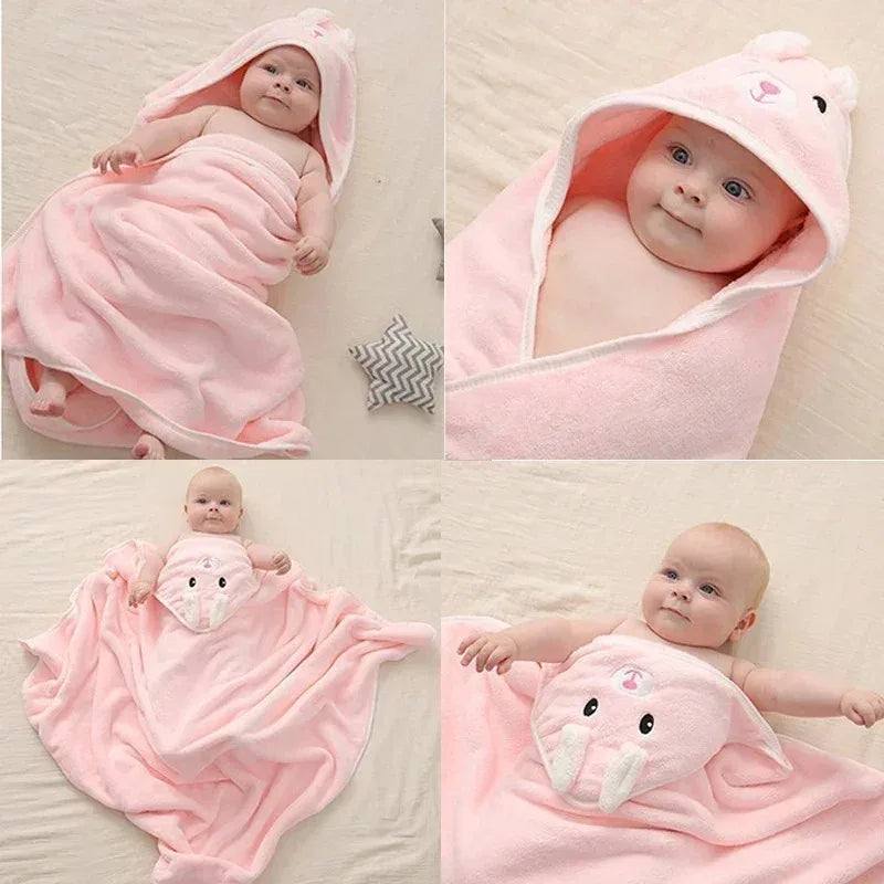 Serviette de Bain Bébé à Capuche - Motif Animal Cartoon - Peignoir Doux - 0-3 ans