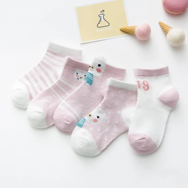 Lot de 5 Paires de Chaussettes Bébé en Coton - Maille Respirante - 0-2 ans