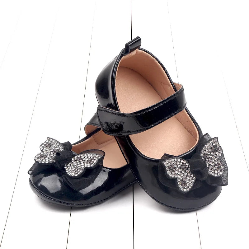 Chaussures Mary Jane bébé fille avec nœud et strass - Chaussures de marche légères antidérapantes printemps automne