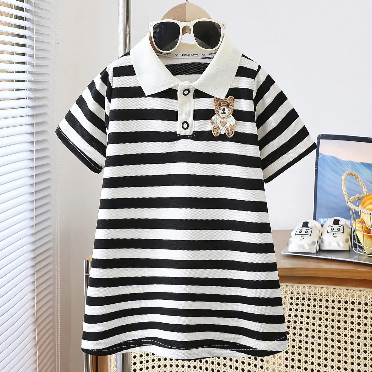Robe d'été fille à col rayée motif fraise - Robe décontractée pour filles de 1 à 10 ans
