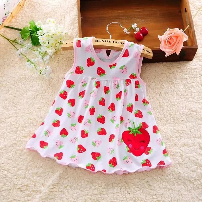 Robe bébé fille en coton sans manches avec broderie - Robe d'été imprimée pour bébé