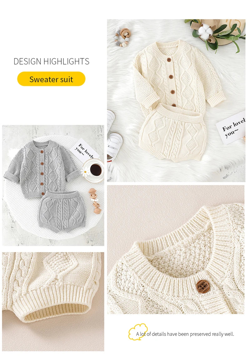 Ensemble Nouveau-né Tricoté - Pull + Pantalon - Coton Doux - 0 à 18 mois