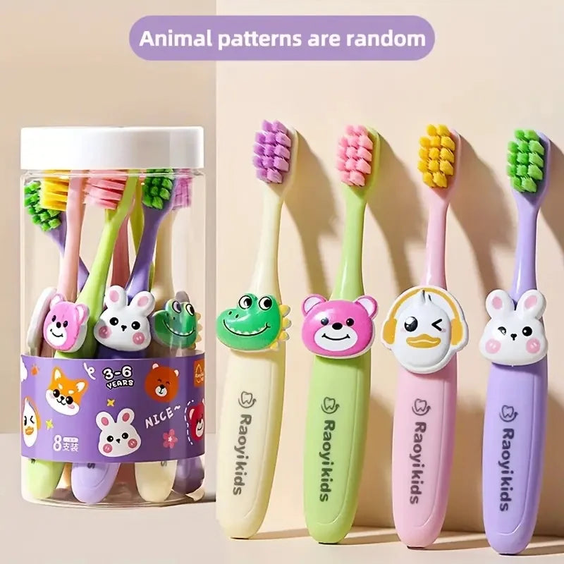 Kit de 8 Brosses à Dents pour Enfants - Animaux Cartoon - Poils Souples - 2 à 6 ans