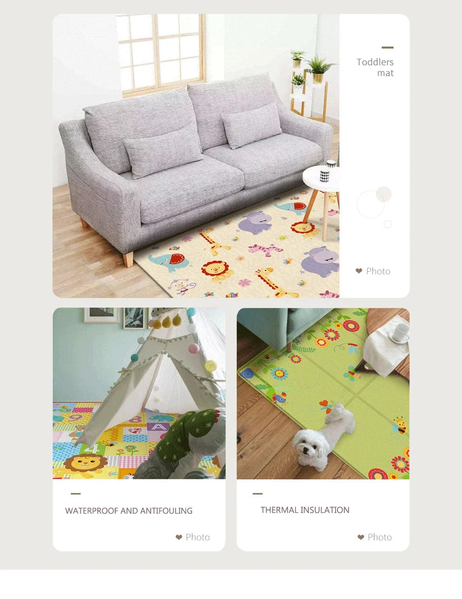 Tapis d'Activités pour Bébé - Double Face - Motifs Cartoon - Imperméable - 177x63.5cm