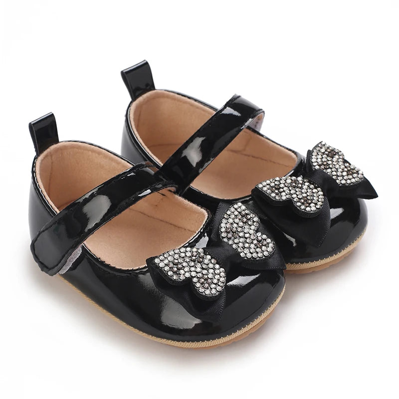 Chaussures Mary Jane bébé fille avec nœud et strass - Chaussures de marche légères antidérapantes printemps automne
