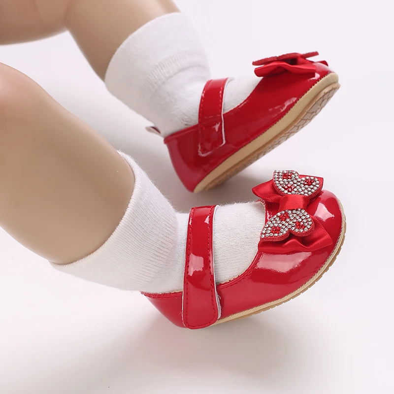 Chaussures Mary Jane bébé fille avec nœud et strass - Chaussures de marche légères antidérapantes printemps automne