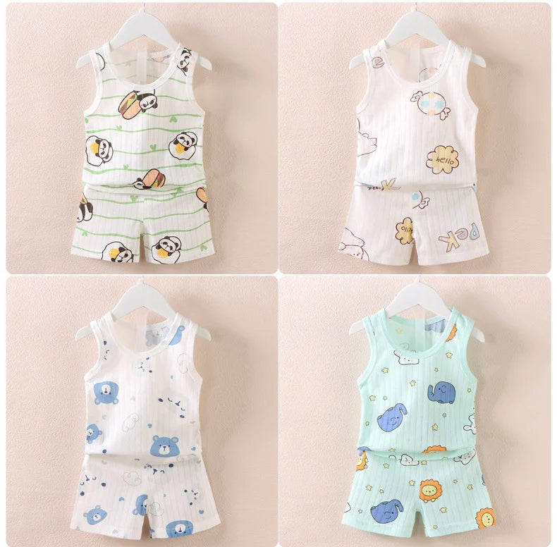 Ensemble bébé 2 pièces en coton imprimé - Débardeur + Short respirant pour filles et garçons - Été