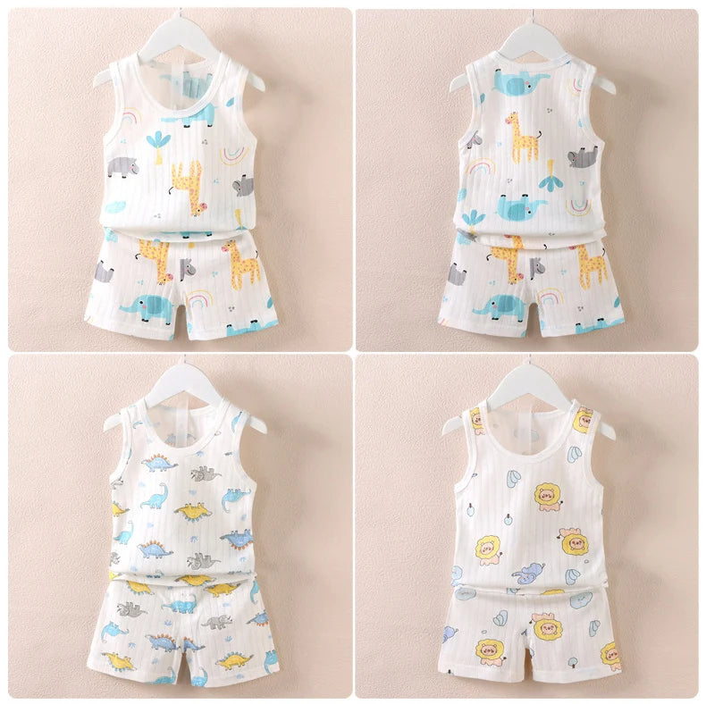 Ensemble bébé 2 pièces en coton imprimé - Débardeur + Short respirant pour filles et garçons - Été