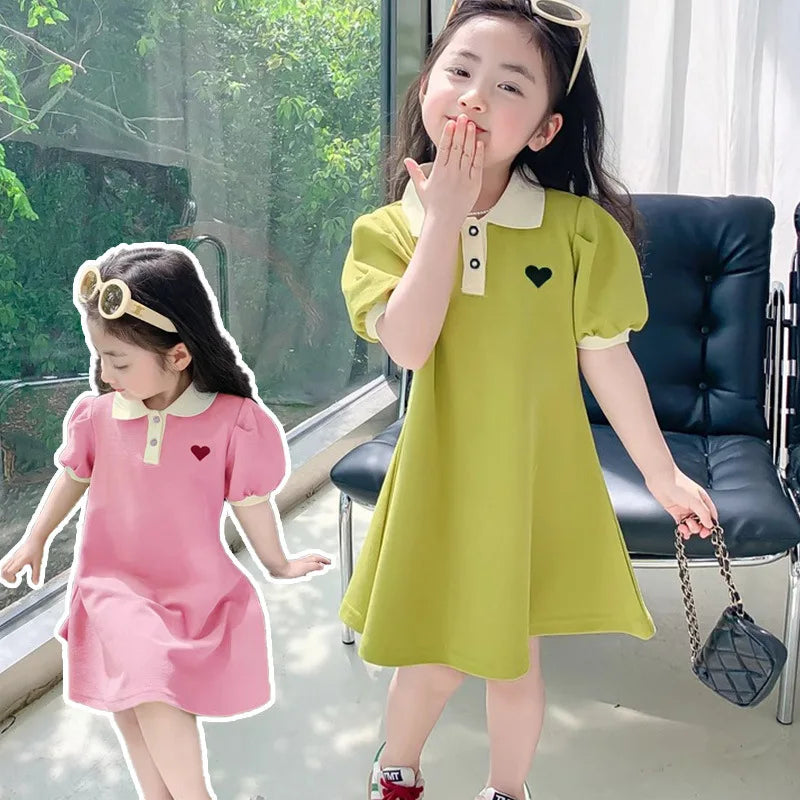 Robe d'été fille à col rayée motif fraise - Robe décontractée pour filles de 1 à 10 ans