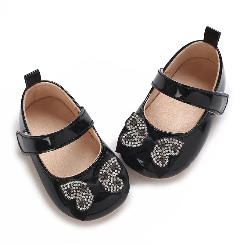 Chaussures Mary Jane bébé fille avec nœud et strass - Chaussures de marche légères antidérapantes printemps automne