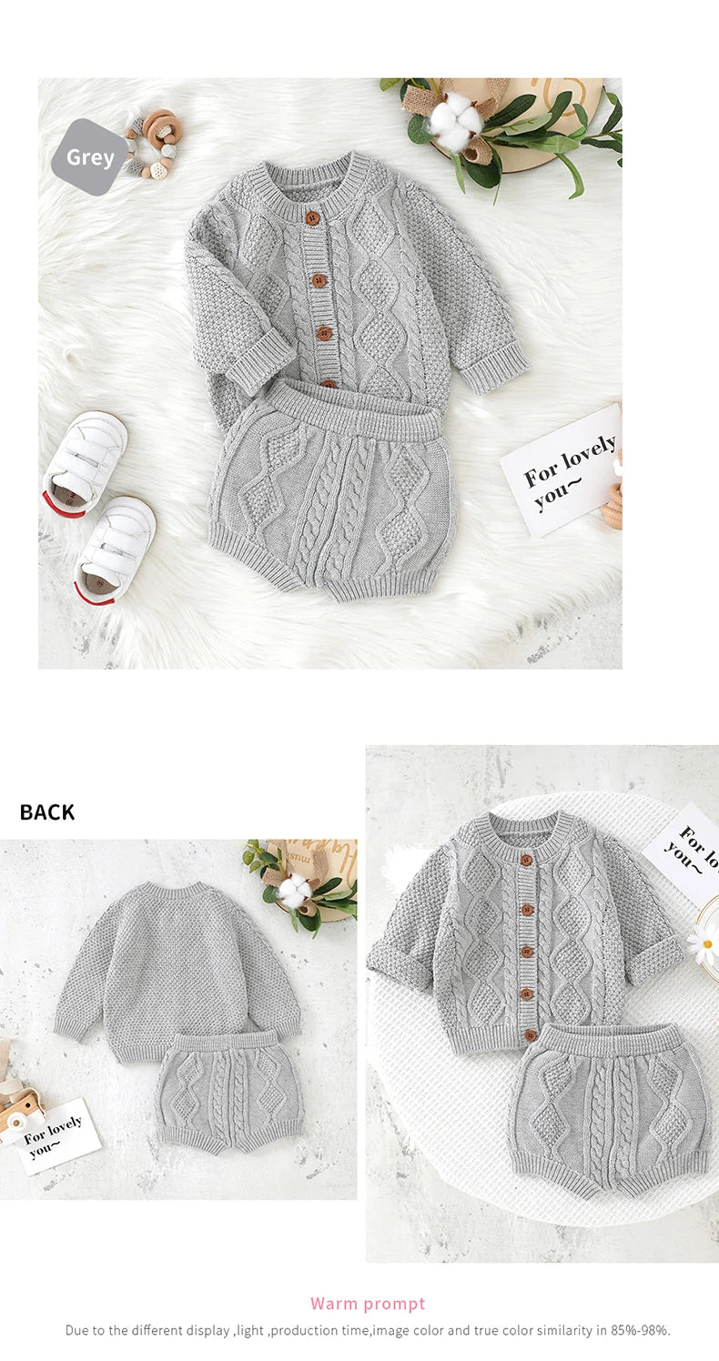 Ensemble Nouveau-né Tricoté - Pull + Pantalon - Coton Doux - 0 à 18 mois