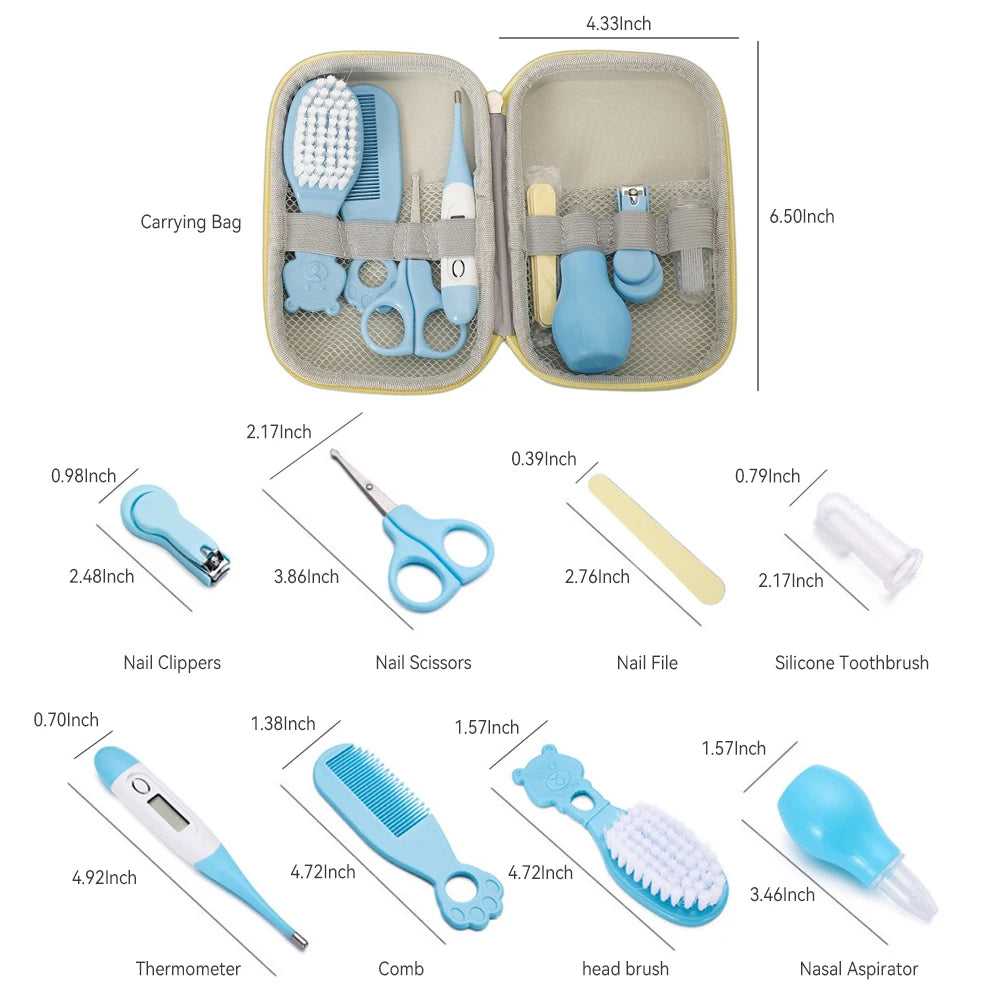 Kit de Soins pour Bébé AnGku - 8 Pièces - Trousse d'Hygiène Complète avec Boîte EVA