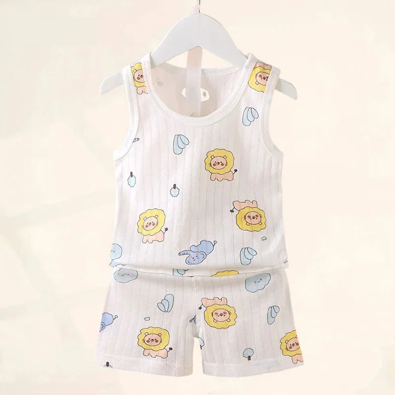 Ensemble bébé 2 pièces en coton imprimé - Débardeur + Short respirant pour filles et garçons - Été