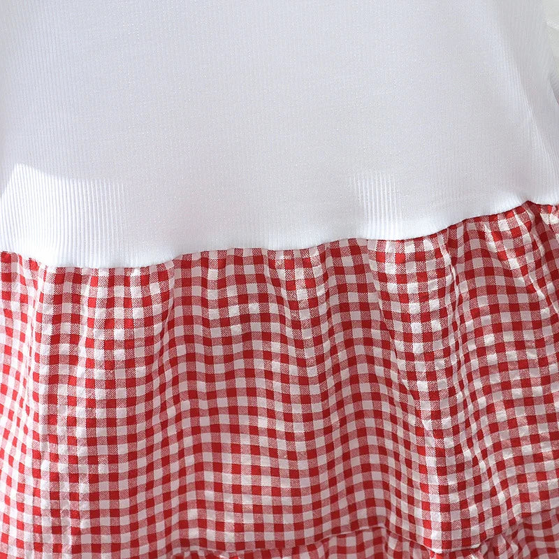 Robe princesse fille manches bouffantes - Robe de fête à carreaux et fleurs pour bébé et enfant - Costume d'anniversaire