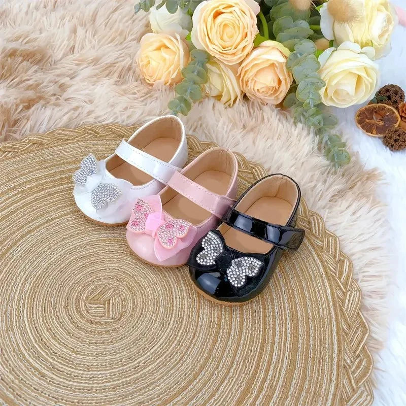 Chaussures Mary Jane bébé fille avec nœud et strass - Chaussures de marche légères antidérapantes printemps automne