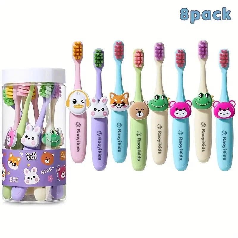 Kit de 8 Brosses à Dents pour Enfants - Animaux Cartoon - Poils Souples - 2 à 6 ans