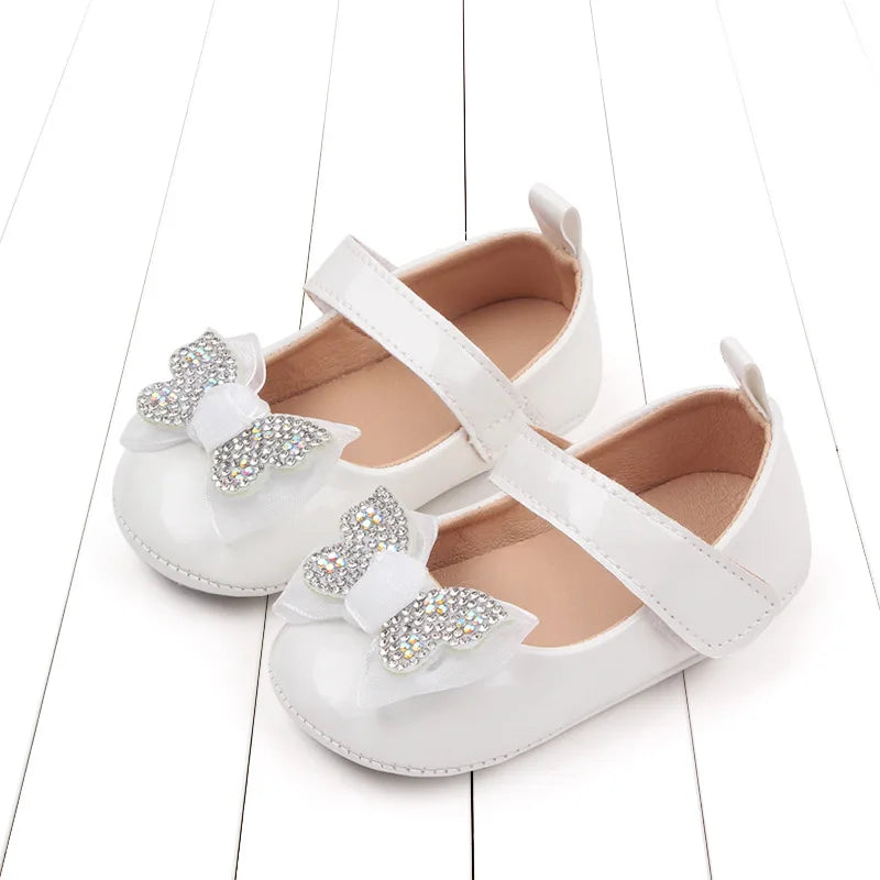 Chaussures Mary Jane bébé fille avec nœud et strass - Chaussures de marche légères antidérapantes printemps automne