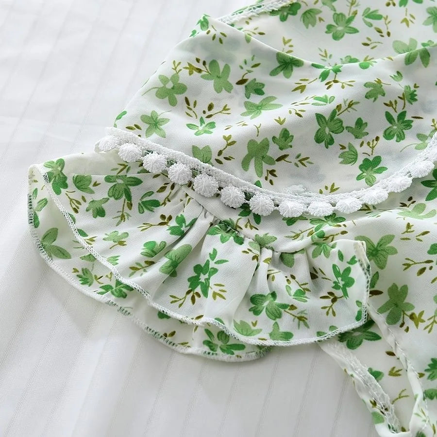 Ensemble fille 2 pièces imprimé fleurs - T-shirt manches courtes + Short - Tenue d'été décontractée