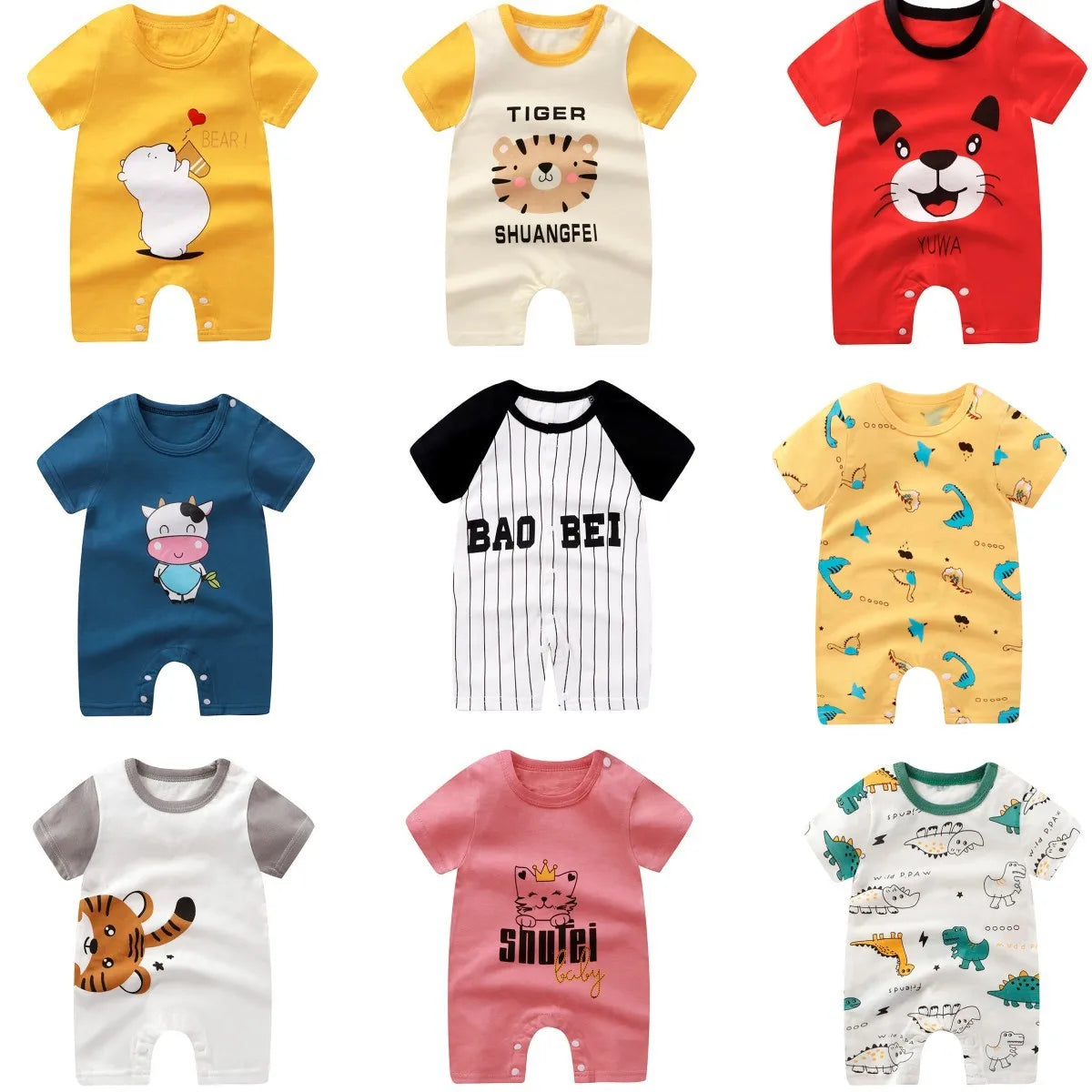 Barboteuse d'été bébé fille et garçon en coton manches courtes - Body pour nouveau-nés