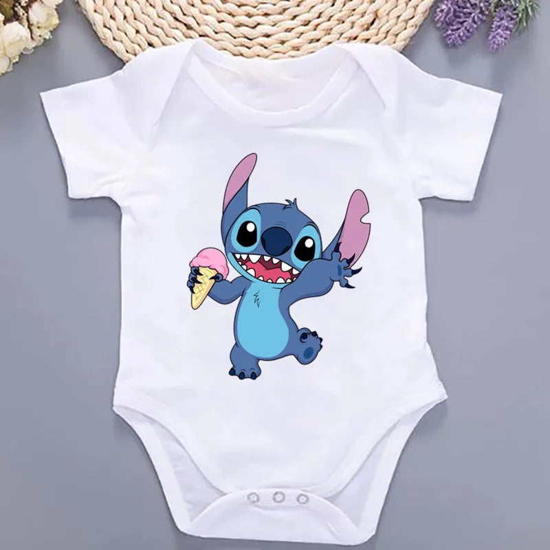 Cute Lilo Stitch Summer Baby Clothing 100% Cotton Baby Clothes 0 to 12 Months Bodysuit Baby Girl Clothes 2024