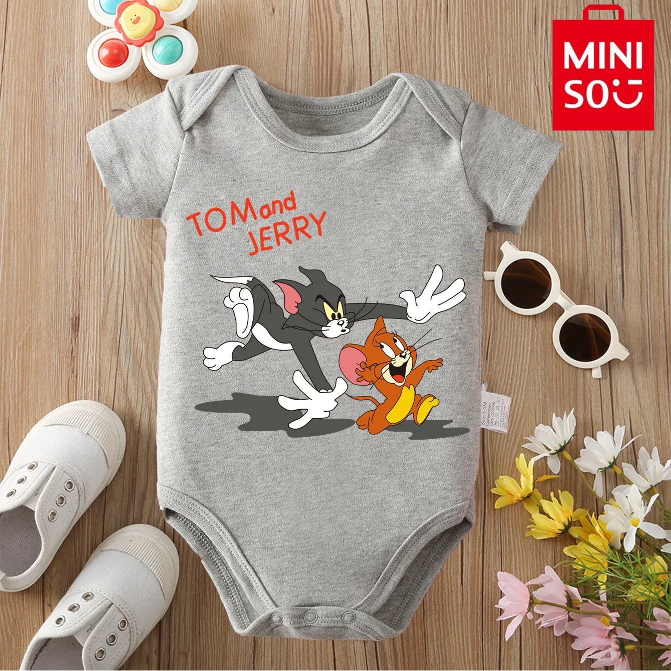 MINISO&Tom and Jerry 100% Cotton Cloths Soft and Comfortable Cute Onesie Bodysuit for Baby Jumpsuit for 0 To 12 Months Newborn