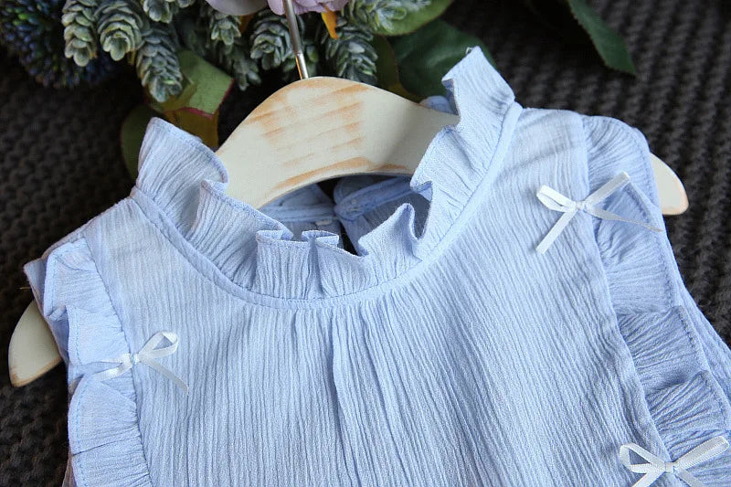 Ensemble 2 pièces pour bébé fille - Robe à col rond imprimé nœud et volants + chapeau - Idéal pour les nouveau-nés de 0 à 9 mois
